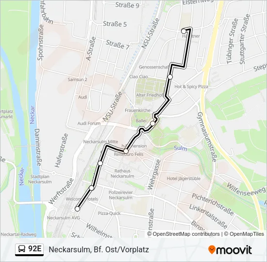 92E Bus Line Map