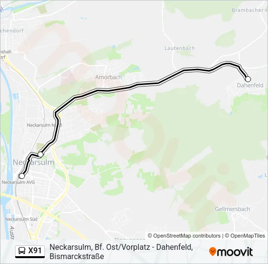X91 Bus Line Map