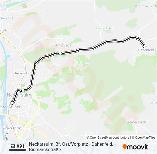 Автобус X91: карта маршрута