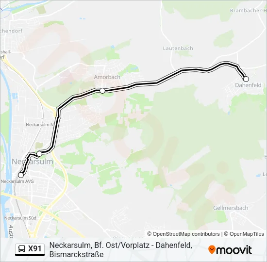 X91 Bus Line Map