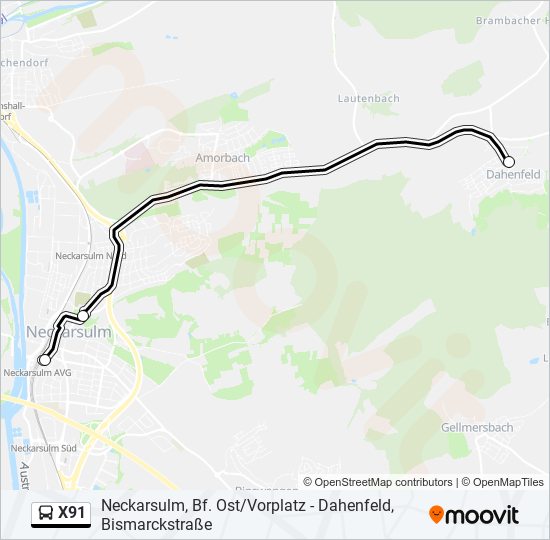 Маршрут X91: Расписание, Карты И Остановки - Neckarsulm, Bf. Ost.