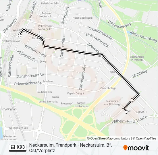 X93 Bus Line Map