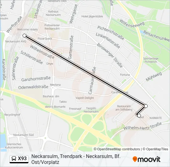 X93 Bus Line Map