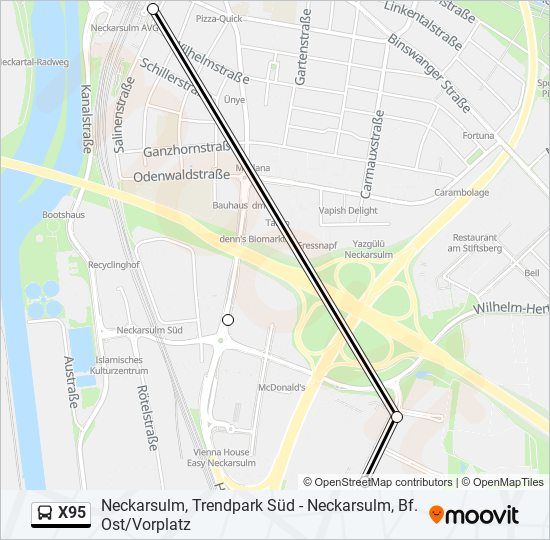 Автобус X95: карта маршрута