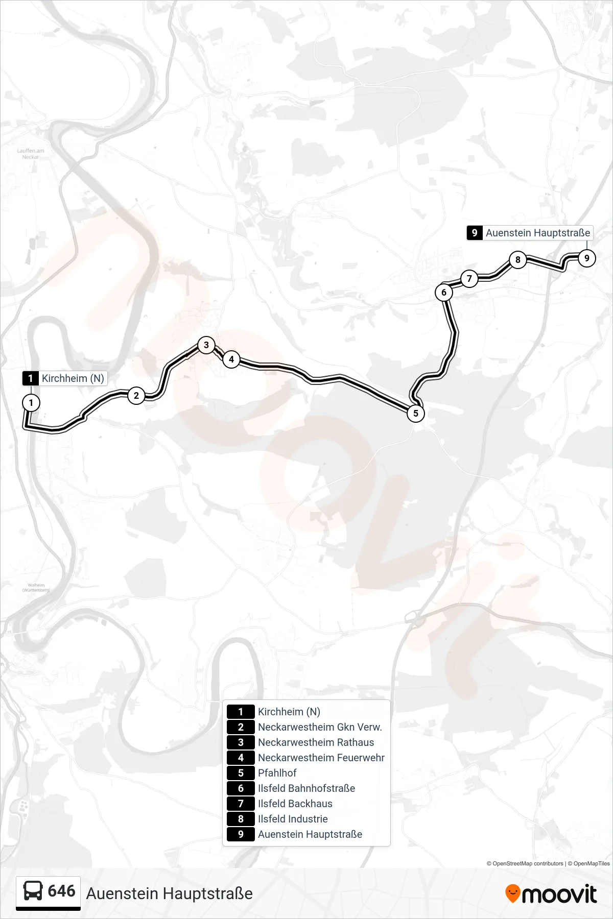646 bus Line (Auenstein Hauptstraße) route and stops on a map