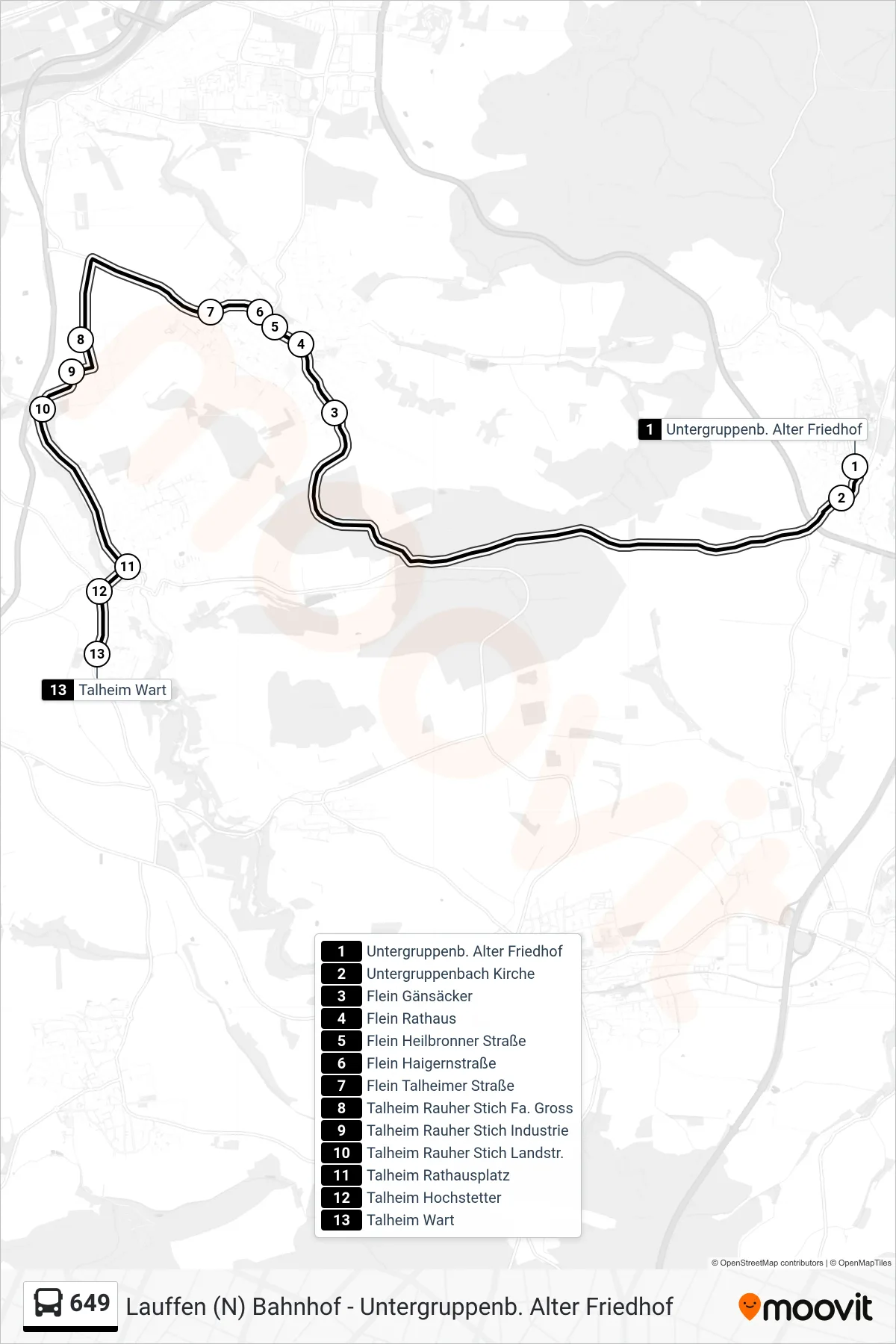 Linie 649 (Bus) Richtung Talheim Wart: Route und Haltestellen auf der Karte