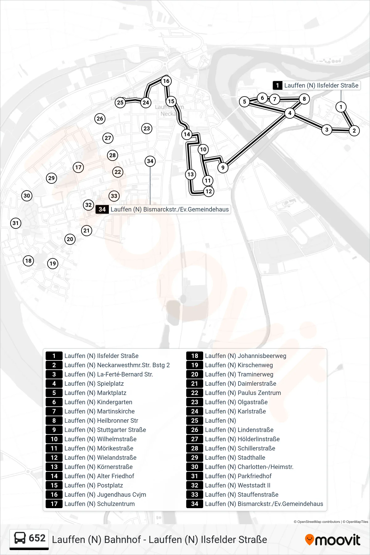 Linie 652 (Bus) Richtung Lauffen (N): Route und Haltestellen auf der Karte