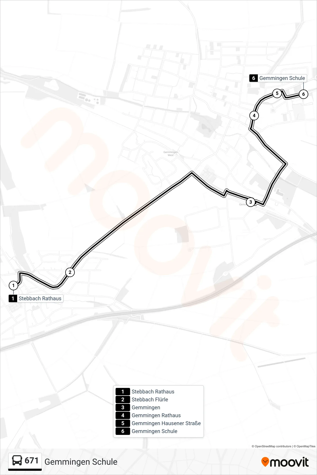 Linie 671 (Bus) Richtung Gemmingen Schule: Route und Haltestellen auf der Karte