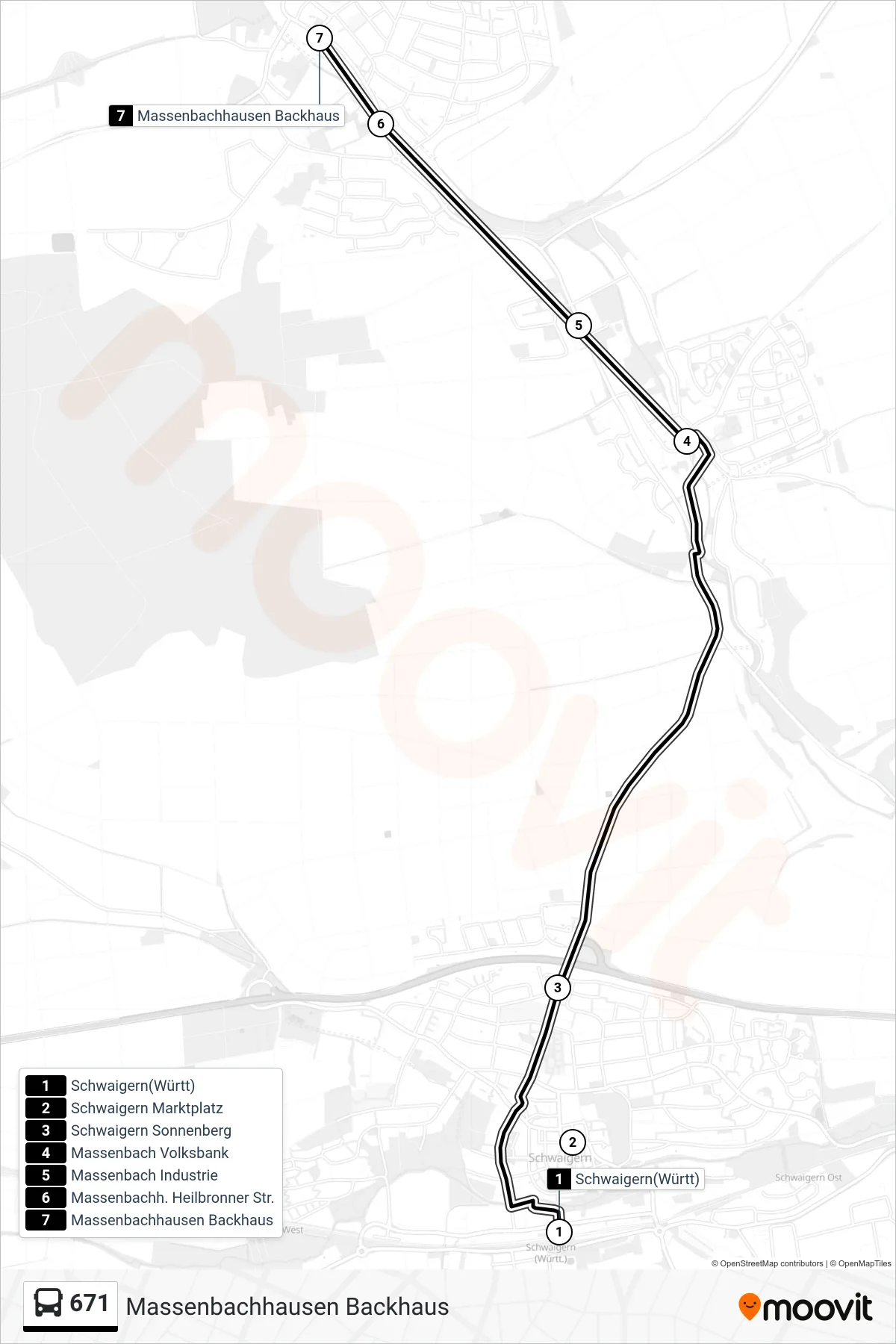 671 bus Line (Massenbachhausen Backhaus) route and stops on a map