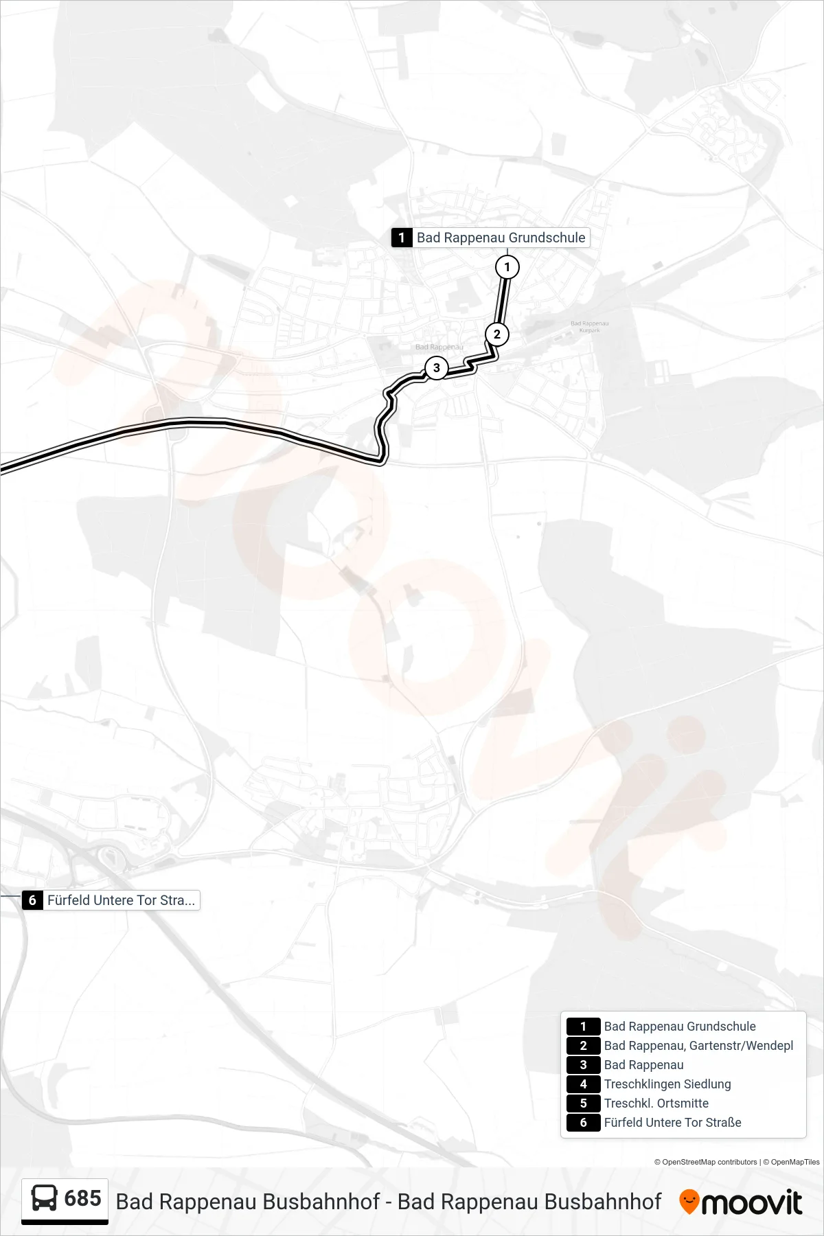 685 bus Line (Fürfeld Untere Tor Straße) route and stops on a map