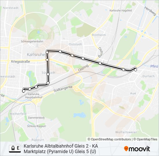 Трамвай E: карта маршрута
