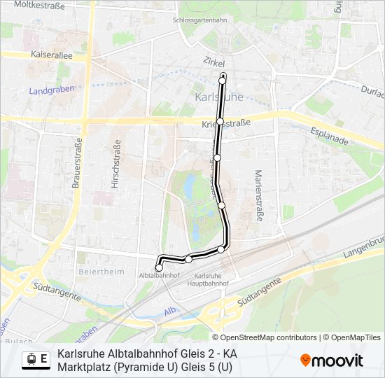 Трамвай E: карта маршрута