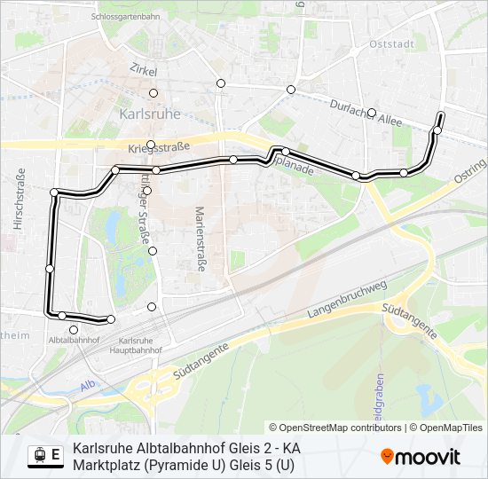 Трамвай E: карта маршрута