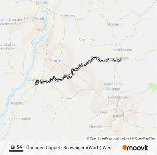 Трамвай S4: карта маршрута
