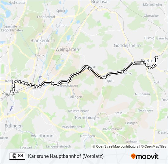 Трамвай S4: карта маршрута