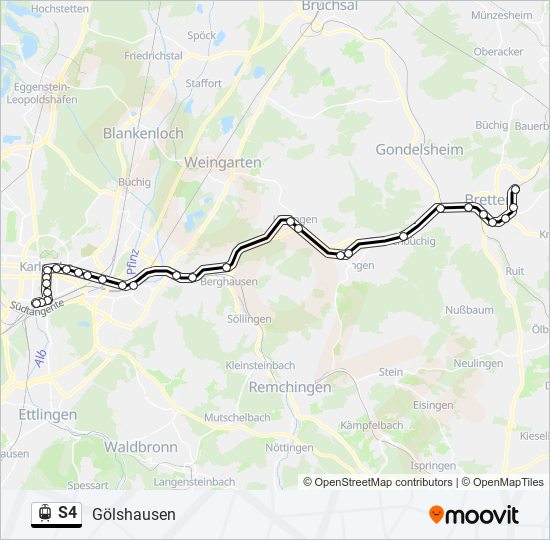 Трамвай S4: карта маршрута