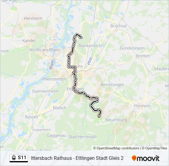 Трамвай S11: карта маршрута