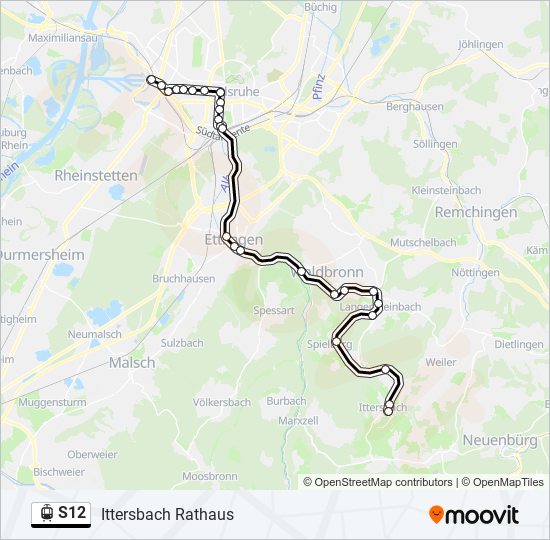 Трамвай S12: карта маршрута