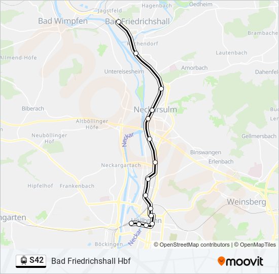 Трамвай S42: карта маршрута