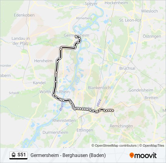 Трамвай S51: карта маршрута
