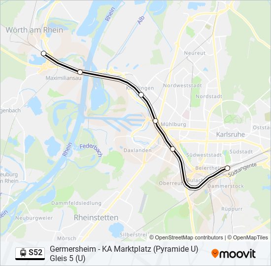 Трамвай S52: карта маршрута