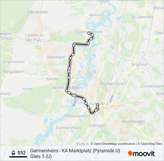 Трамвай S52: карта маршрута
