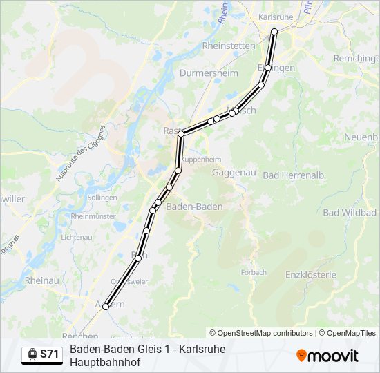 Трамвай S71: карта маршрута