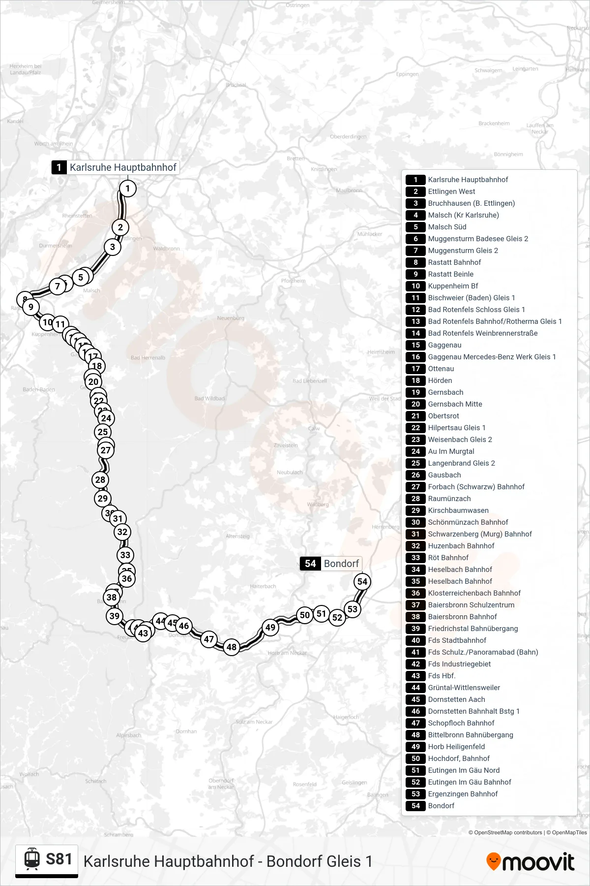 Linie S81 (Straßenbahn) Richtung Bondorf: Route und Haltestellen auf der Karte