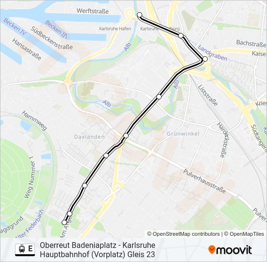 Трамвай E: карта маршрута