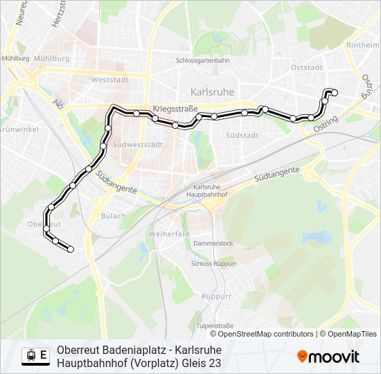 Трамвай E: карта маршрута