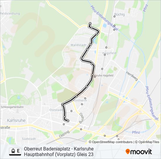 Трамвай E: карта маршрута