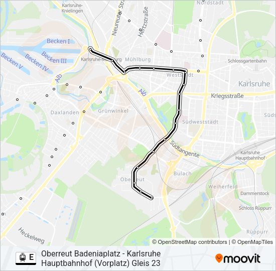 Трамвай E: карта маршрута