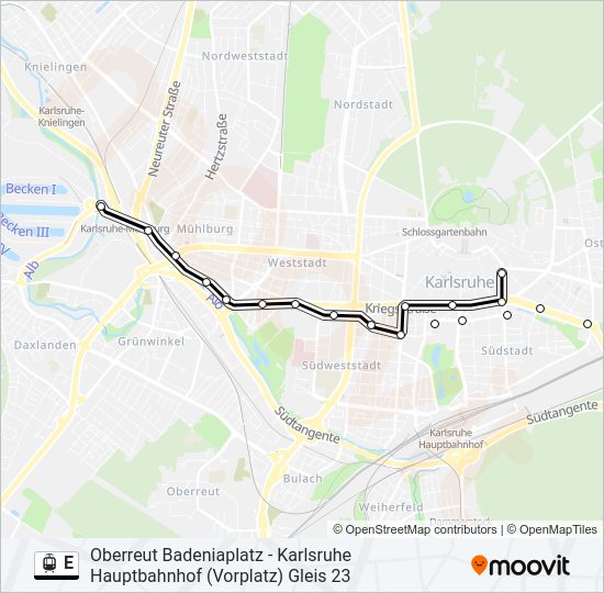 Трамвай E: карта маршрута