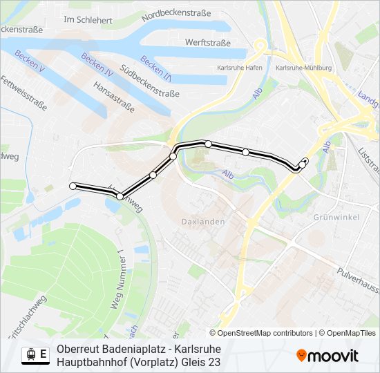 Трамвай E: карта маршрута