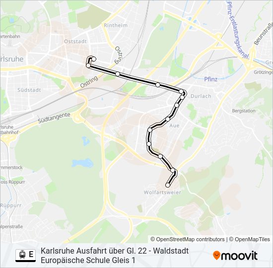 Трамвай E: карта маршрута
