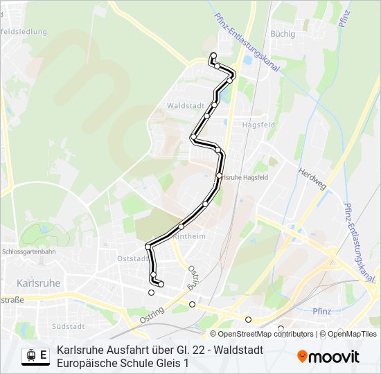 Трамвай E: карта маршрута