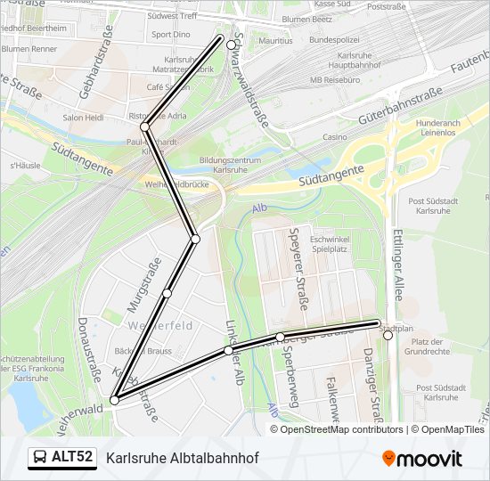 Автобус ALT52: карта маршрута