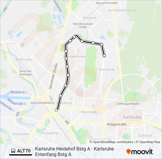 Автобус ALT70: карта маршрута