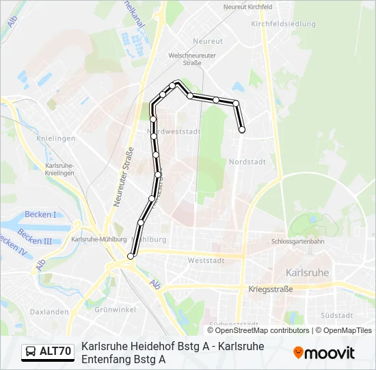 Автобус ALT70: карта маршрута