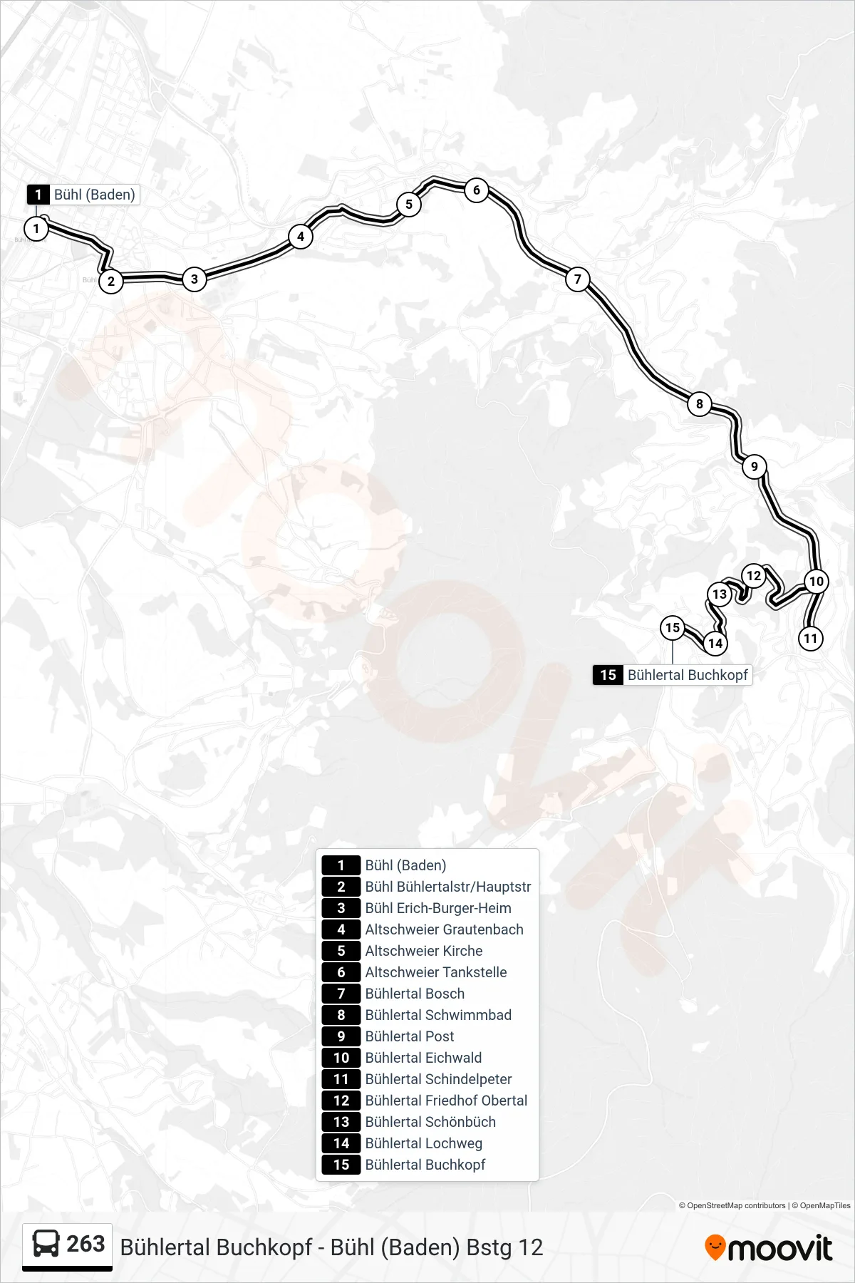 263 bus Line (Bühlertal Buchkopf) route and stops on a map