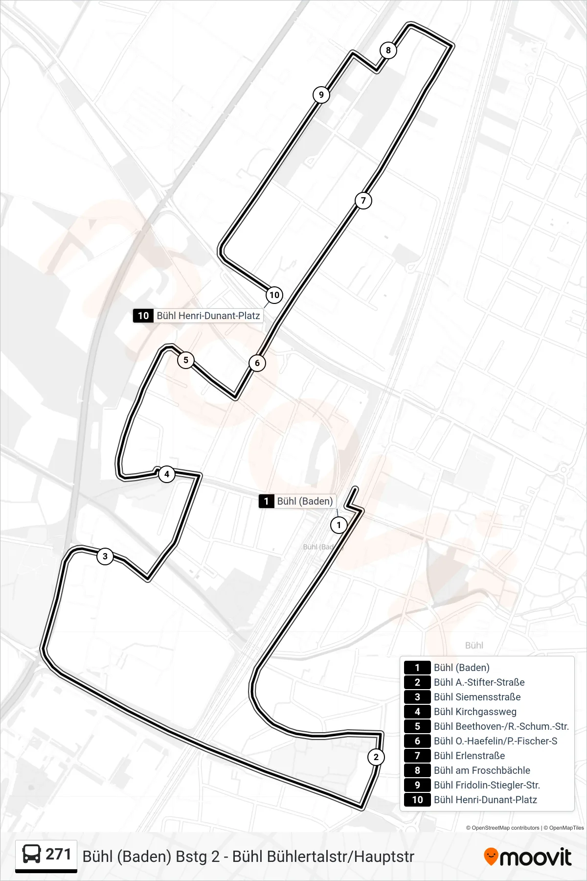 271 bus Line (Bühl Henri-Dunant-Platz) route and stops on a map
