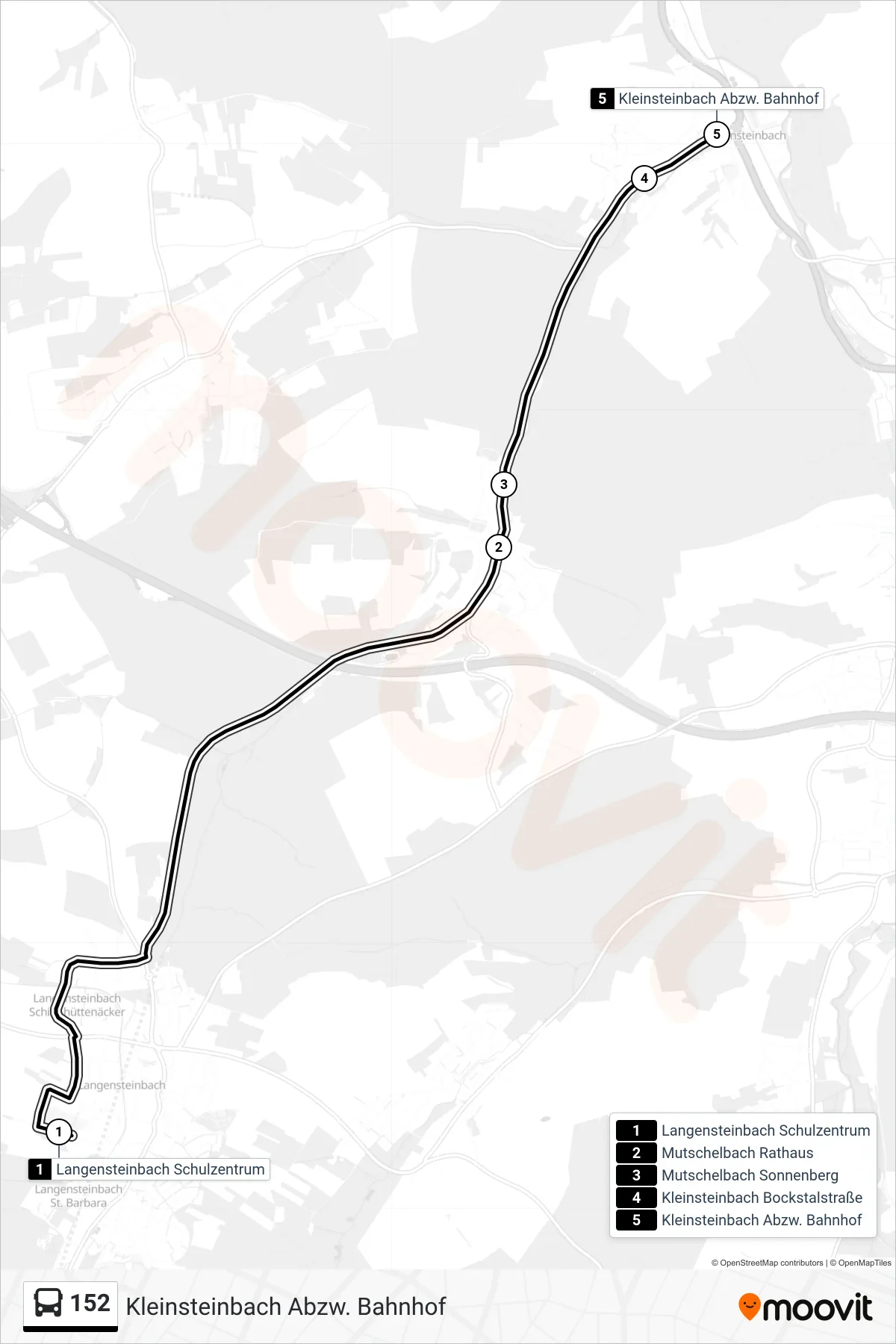Linie 152 (Bus) Richtung Kleinsteinbach Abzw. Bahnhof: Route und Haltestellen auf der Karte
