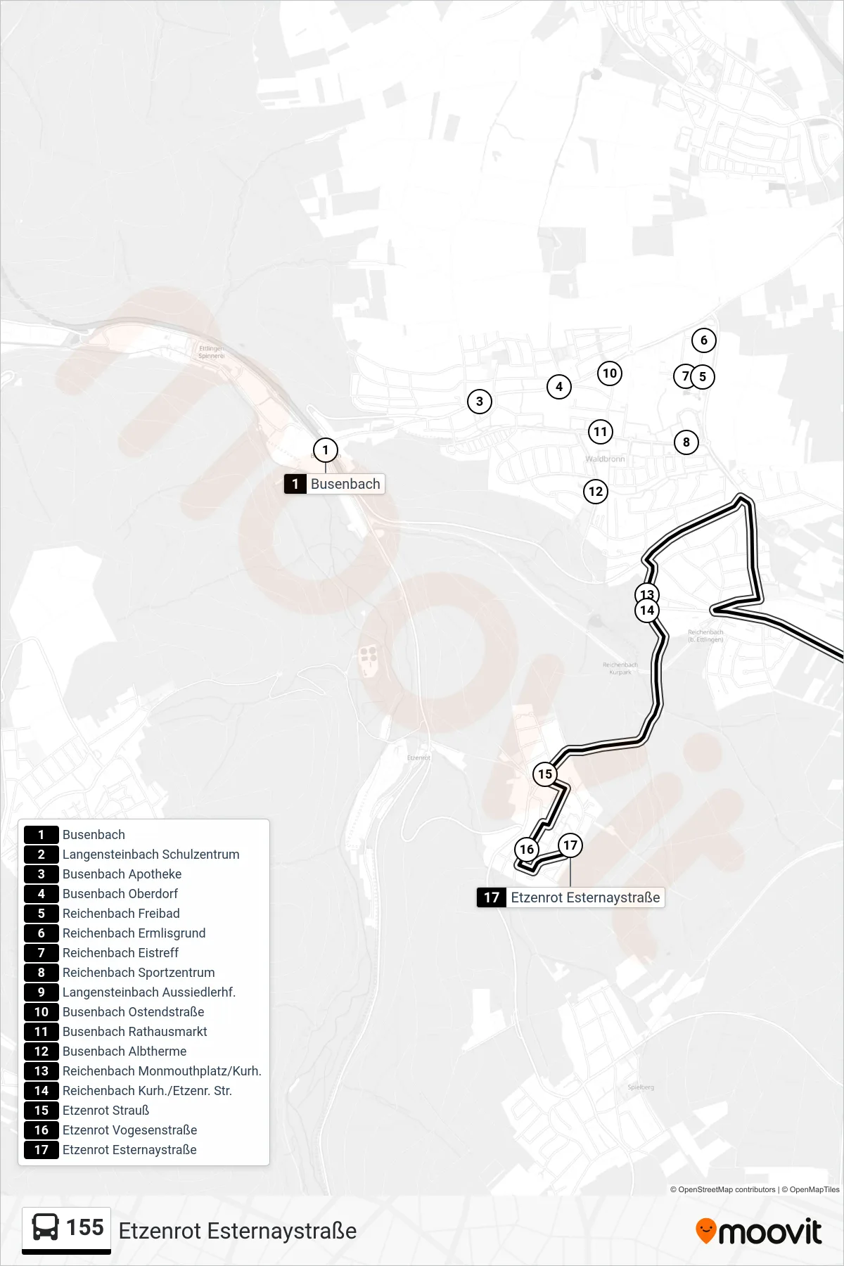 155 bus Line (Etzenrot Esternaystraße) route and stops on a map