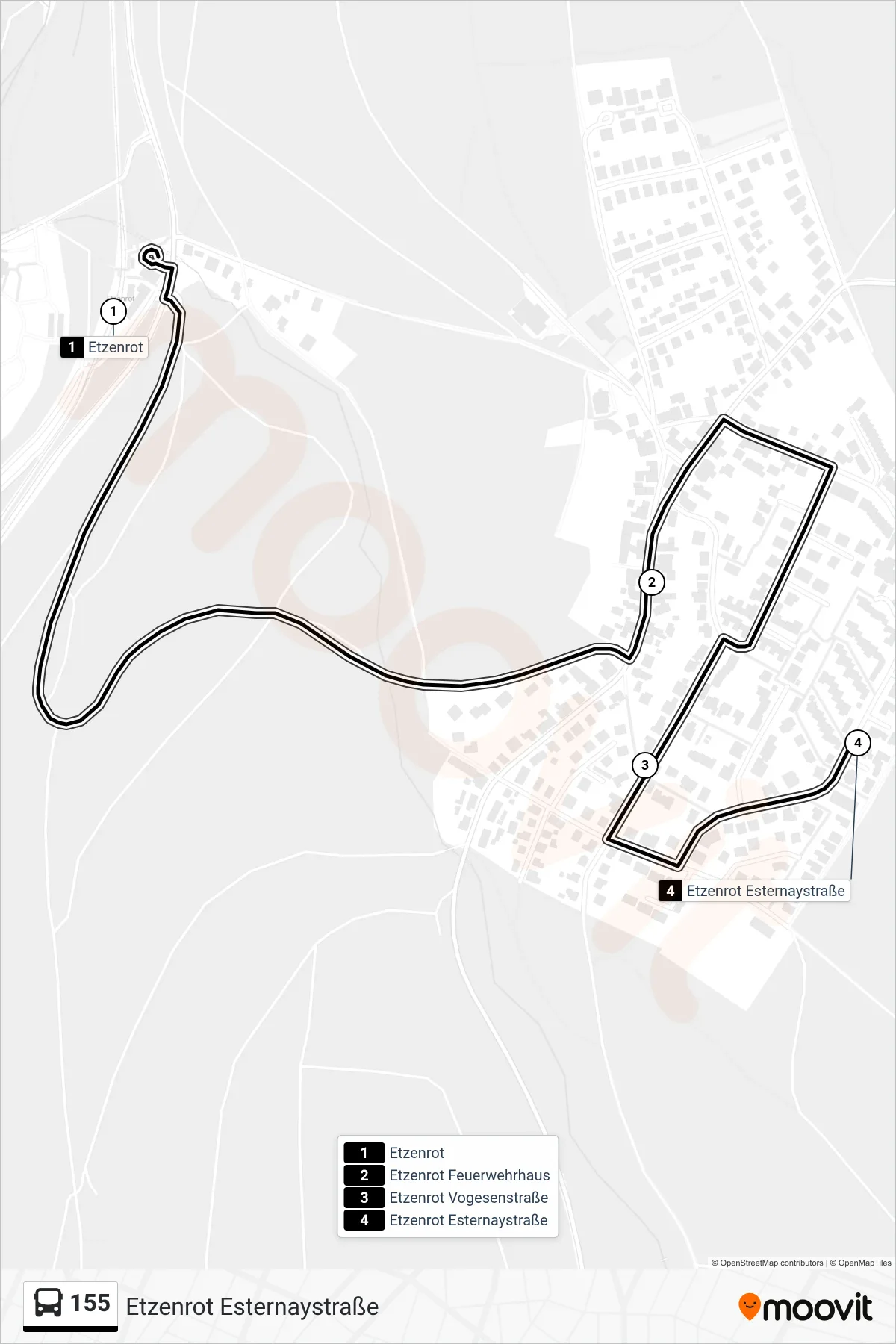 155 bus Line (Etzenrot Esternaystraße) route and stops on a map