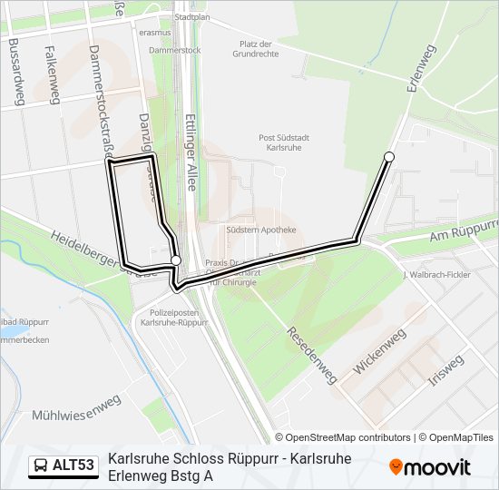 Автобус ALT53: карта маршрута
