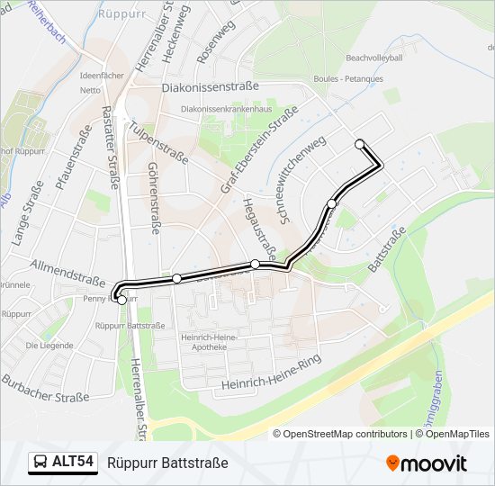 Автобус ALT54: карта маршрута