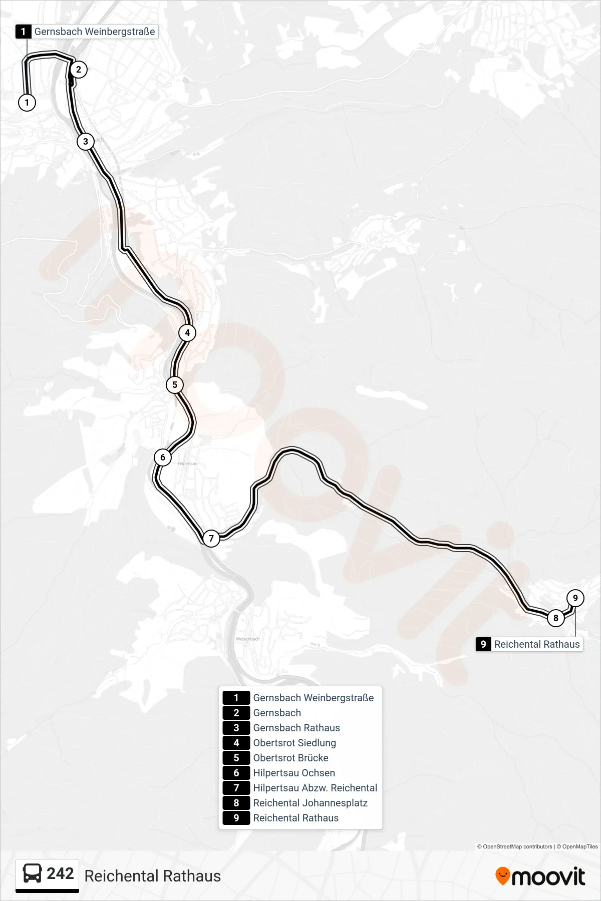 Linie 242 (Bus) Richtung Reichental Rathaus: Route und Haltestellen auf der Karte