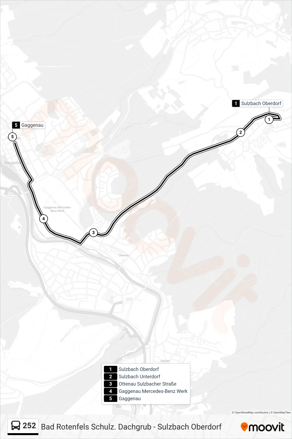 252 bus Line (Gaggenau) route and stops on a map