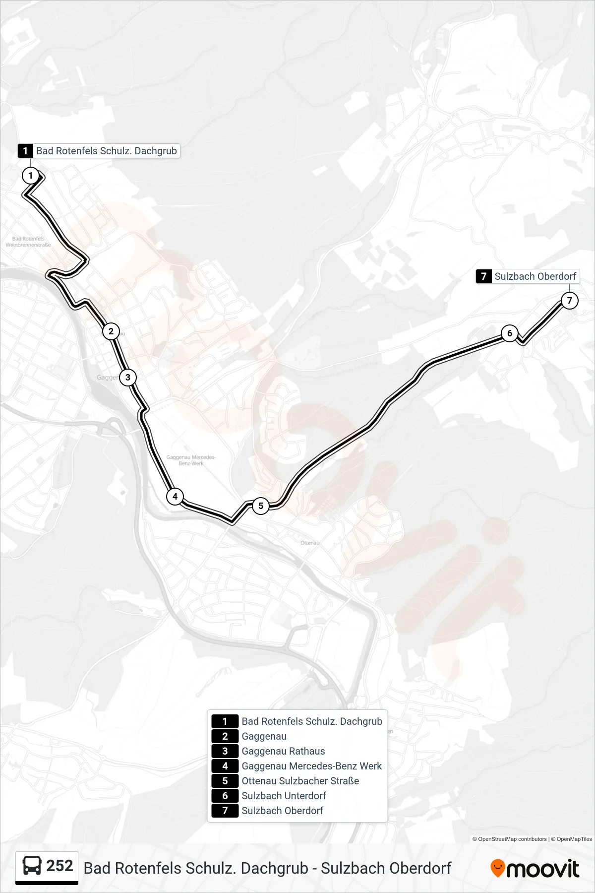 Linie 252 (Bus) Richtung Sulzbach Oberdorf: Route und Haltestellen auf der Karte