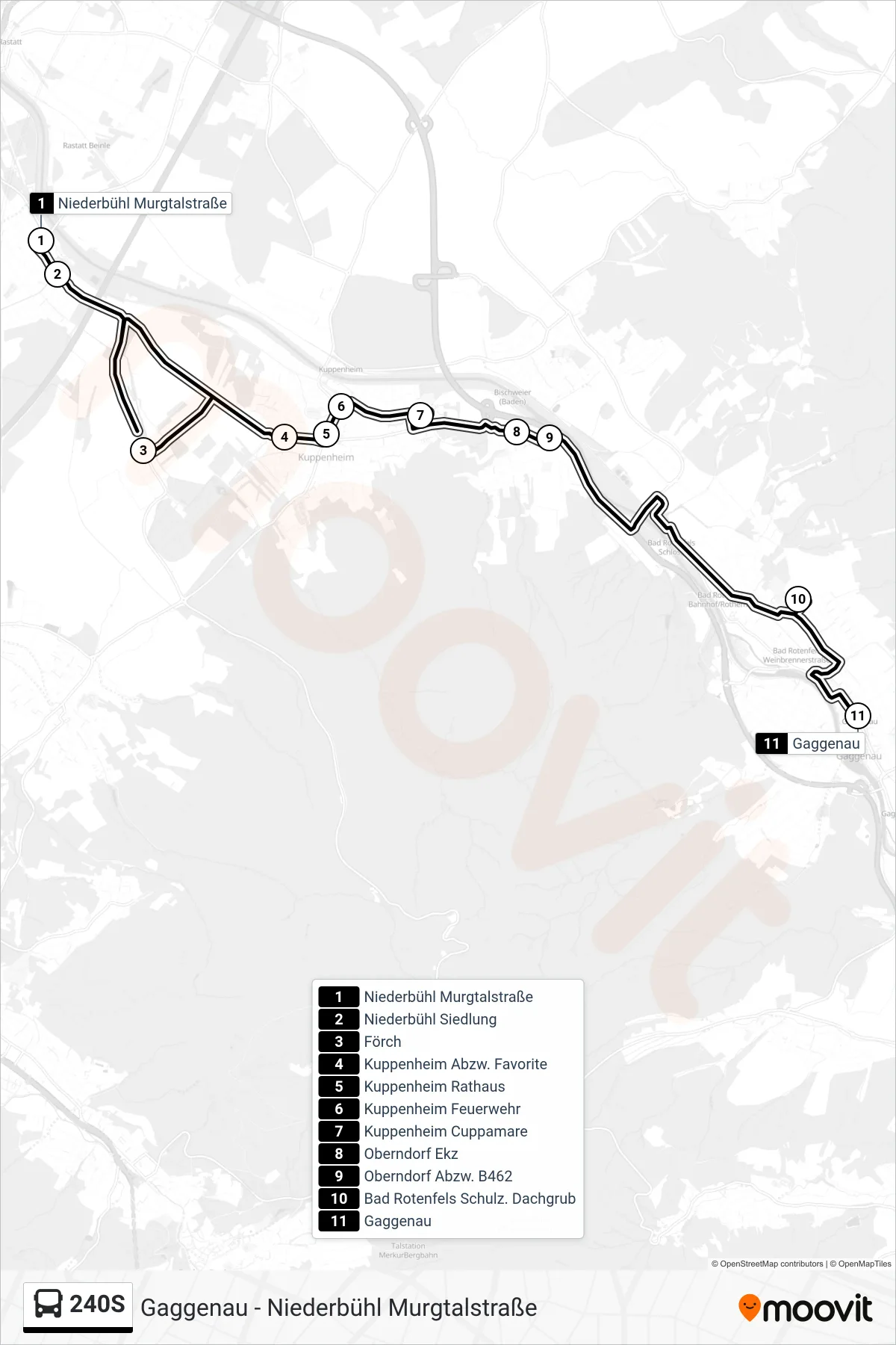 240S bus Line (Gaggenau) route and stops on a map